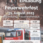 Veranstaltungsplakat der FF Bisamberg Einladun zum Feuerwehrfest am 31. August 2025