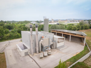 Luftaufnahme der Großwärmepumpe beim Kraftwerk Korneuburg