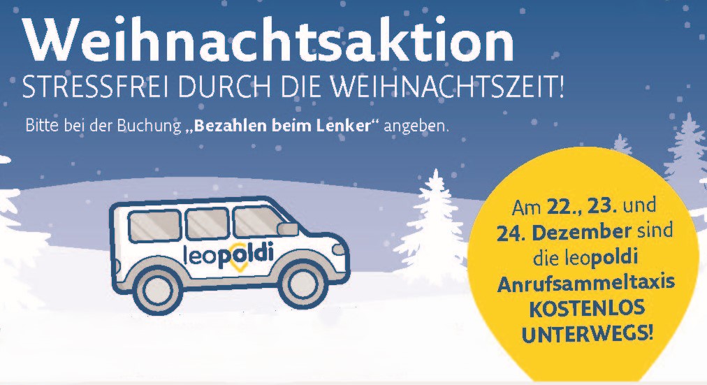 Bezirk Korneuburg Anrufsammeltaxi: Weihnachtsaktion & neue App!